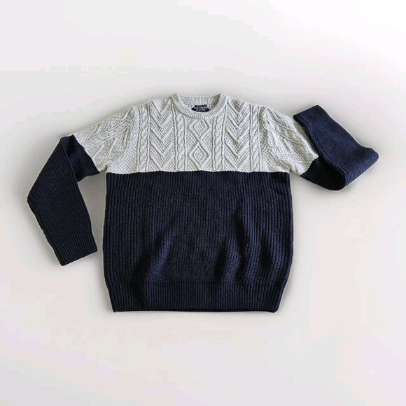 Alcott Sweater Mens XL Gray Navy Colorblock Cable Ribbed LS Crewneck Preppy Gorp - Picture 1 of 16